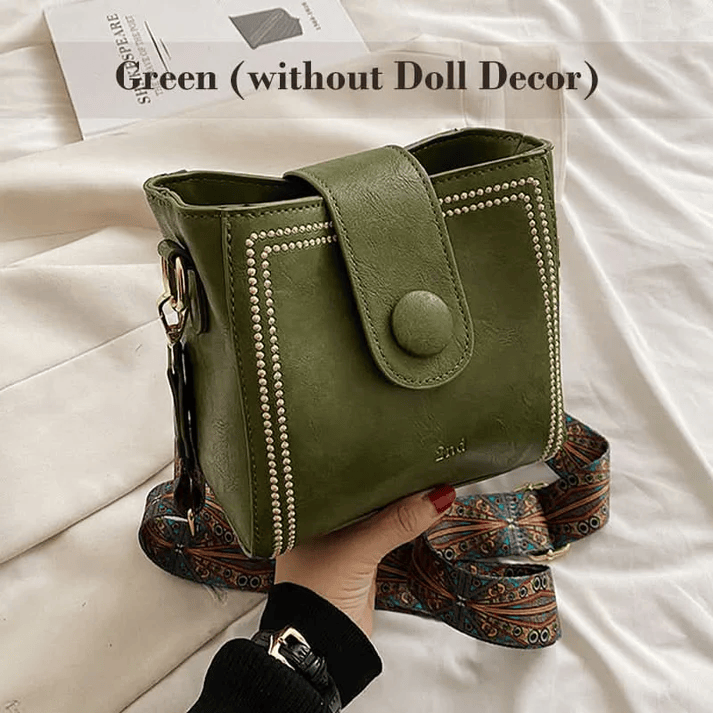 Vintage Crossbody Leather Bag 'Helena'™  | Snygg axelväska med justerbar bredare axelrem