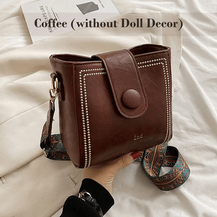 Vintage Crossbody Leather Bag 'Helena'™  | Snygg axelväska med justerbar bredare axelrem